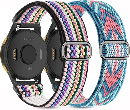 Vista 11 de Paquete de 2 bandas elásticas de nylon para relojes compatibles con Garmin Vivoactive 5/6/Forerunner 55/165, correas deportivas ajustables de negro