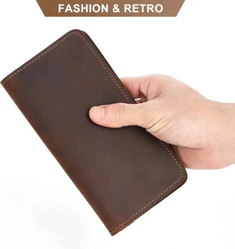 Vista 6 de Carteras plegables de cuero genuino con bloqueo RFID para hombre, con 1 tarjetero para ventana de identificación