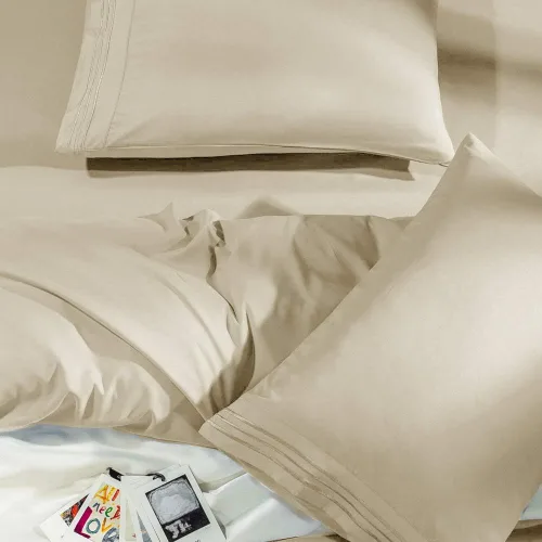 Vista 5 de SONORO KATE Juego de sábanas de cama de microfibra súper suave de 1800 hilos, sábanas egipcias de lujo que se ajustan a colchones de bolsillo Beige