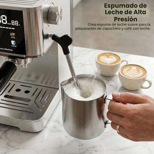 Vista 5 de Electactic Máquina de café espresso de 20 barras con espumador de leche, cafetera espresso profesional para capuchino y café con leche, cafetera