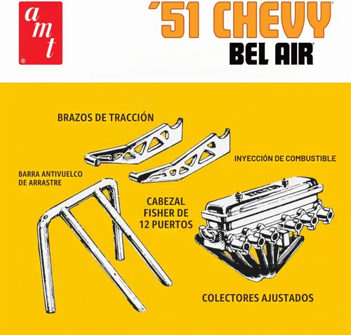 Vista 3 de Kit de modelo AMT Skill 2 Edición Deluxe Retro 2-en-1 Chevrolet Bel Air 1951, a escala 1/25