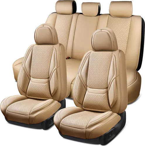 Vista 10 de CAR PASS Fundas de asiento de automóvil de piel de napa para 5 asientos, soporte lumbar de lujo, impermeables, transpirables, duraderas, todas