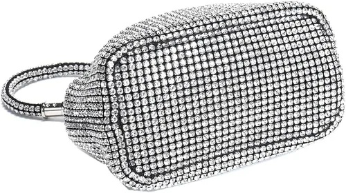 Vista 4 de DJBM Bolso de mano con diamantes de imitación para mujer, bolso de mano de noche para mujer, fiesta, graduación, cóctel, boda