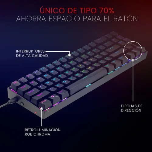 Vista 3 de Redragon Teclado mecánico para juegos K599 con cable e inalámbrico 60% compacto Tenkeyless RGB retroiluminado para jugadores de PC con Windows