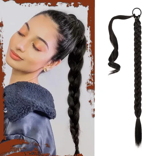 Vista 56 de SOFEIYAN Extensión de cola de caballo trenzada larga con banda elástica y mechón liso envolvente, extensiones de cabello naturales suaves