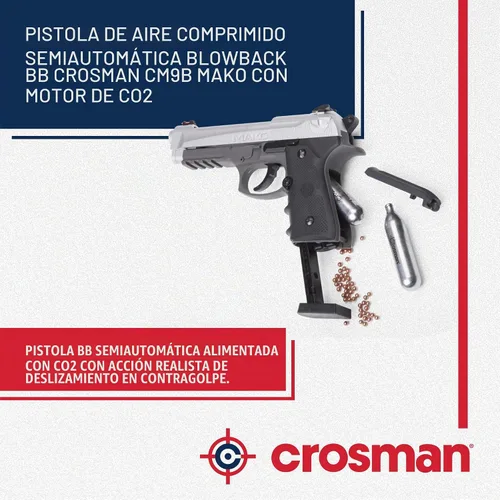 Vista 5 de Pistola de Aire BB Crosman CM9B Mako Semiautomática con Retroceso Alimentada por CO2