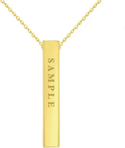 Vista 2 de Jewelry America Collar de barra vertical de cuatro caras grabable de oro amarillo de 14 quilates con cierre de anillo de resorte, 18 pulgadas