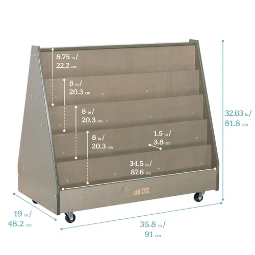 Vista 3 de ECR4Kids Mobile Double-Sided 10-Shelf Wooden Book Display, Grey Wash Durable birch, GREENGUARD Gold Certified, 40lb capacity, 10 shelves for