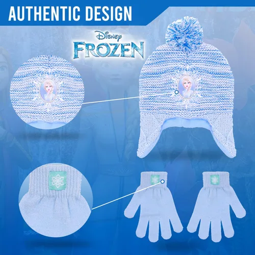 Vista 5 de Disney Frozen - Gorro de invierno para niñas y niños pequeños y guantes de nieve para niños Elsa y Anna con guantes de nieve