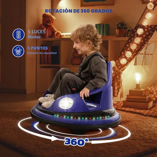 Vista 5 de Auto chocador, 1.9 MPH máximo, auto eléctrico de 12V para niños con control remoto para padres, juguetes Bluetooth para montar, auto para montar