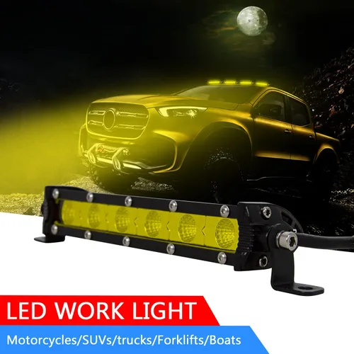Vista 8 de AUXTINGS 2 x 7 pulgadas 30 W amarillo ámbar de una sola fila LED barra de luz 3000 K perfil bajo ultra delgado mini haz de inundación LED