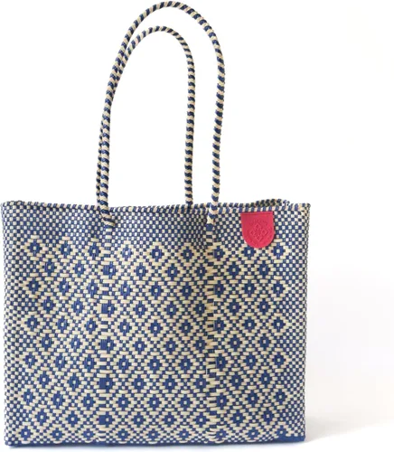 Vista 2 de Mixte Tejido Super Bolso de Mano, Bolso de Plástico Reciclado Tejido a Mano, Bolso Tejido Mexicano, Bolso de Playa, Bolso de Verano, Bolso de Playa