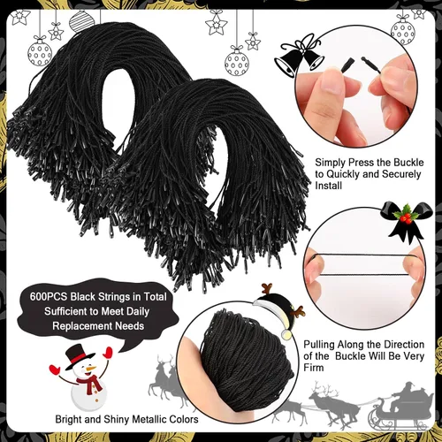 Vista 3 de JUNEBRUSHS 600 ganchos negros para adornos de Halloween con broche Cuerda de adorno para árbol de Navidad, fiestas, decoraciones colgantes