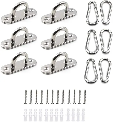 Vista 7 de HOMPER 4 piezas de placas de ojo de almohadilla M6 negras, hardware marino de acero inoxidable 304 con gancho de grapa y bucle, con 16 tornillos