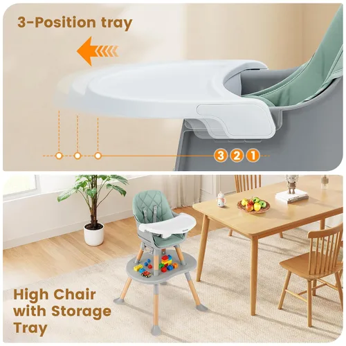 Vista 4 de Ezebaby Silla alta convertible para bebé con mesa y asiento, silla de alimentación ajustable 8 en 1, asiento elevador de comedor de múltiples etapas