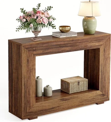 Vista 10 de LITTLE TREE - Mesa de consola de 47 pulgadas, mesa de sofá con almacenamiento, mesa moderna de entrada para pasillo, mesa estrecha y larga