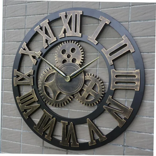 Vista 4 de IMIKEYA Reloj de pared vintage steampunk reloj de pared de metal engranaje de pared reloj digital digital de pared silencioso moderno reloj de bambú