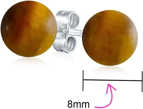 Vista 4 de Aretes de bola redonda de piedras preciosas naturales de 0.315 pulgadas, plata de ley 925 para mujeres y adolescentes, variedad de piedras