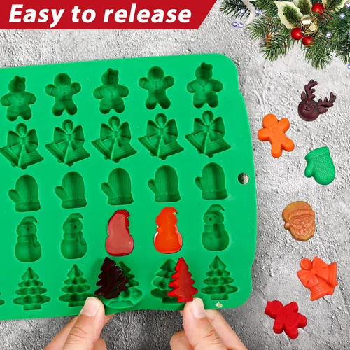 Vista 6 de Moldes de caramelo navideños Kamehame, 2 piezas con 30 cavidades de caramelo navideño en forma de goma, moldes navideños de chocolate de silicona