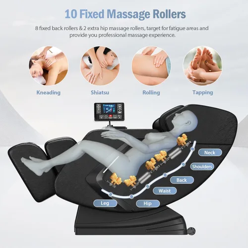 Vista 4 de Massage Chair Full Body- Zero GravityMassage Recliner with Air Pressure, 10 Fixed Massage Rollers, Heating, Foot Roller, Bluetooth Speaker for Home