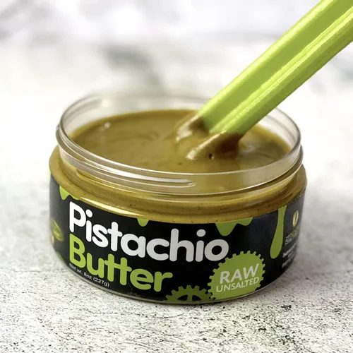 Vista 2 de Mantequilla de pistacho - cruda sin sal - 100% pistacho, vegana, kosher, alta en proteínas, sin azúcares añadidos, apta para alérgicos,