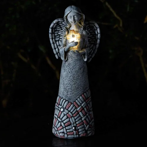 Vista 7 de Estatuas de jardín de ángeles, decoración solar al aire libre, regalos para mujeres, cruz oración para cementerio, patio trasero, decoración