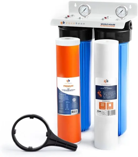 Vista 15 de Sistema de filtro de agua de 2 etapas de 20 x 4.5 pulgadas, viene con filtros de sedimentos y carbono Prefiltro, llave, calibre y liberación