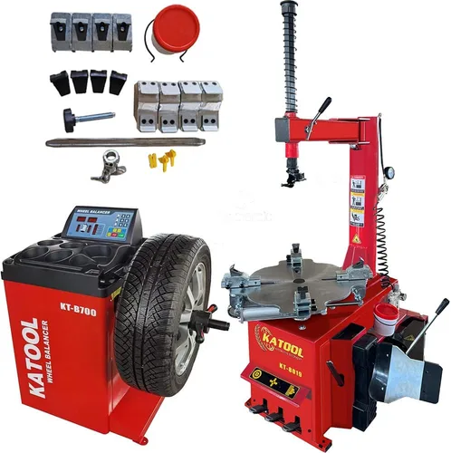 Vista 10 de KATOOL 2.0HP Cambiador de neumáticos Bead Blaster Wheel Balancer Machine Combo KT-T830+KT-B700 Máquina cambiadora de neumáticos Máquina de 2-Rojo