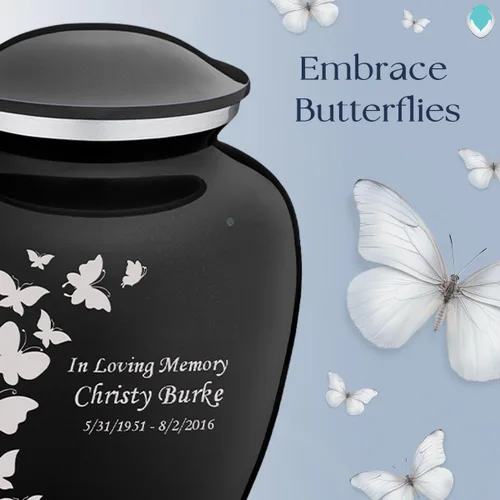 Vista 4 de Geturns Embrace Urnas de Cremación de Mariposa Personalizadas para Adultos para Cenizas Humanas I Urna Funeraria Grande Negra para Mujeres y Hombres
