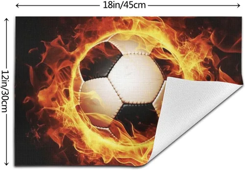 Vista 2 de 6 PCS PVC Placemats Set Place Mats Burning Football Non-Slip Weave Place Mats 12" x 18" Farmhouse Table Mat Set for Family Dinners Wedding Parties