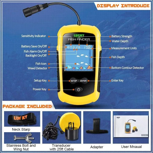 Vista 7 de LUCKY Kayak portátil de profundidad de peces buscador de agua de mano buscador de peces sonar castable kayak barco Fishfinder transductor pesca