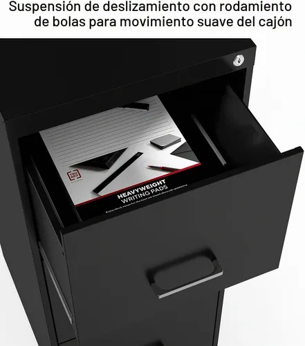 Vista 4 de Archivador vertical de grapas, 3 cajones, carta/legal, con bloqueo, negro