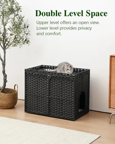 Vista 2 de SETVSON Muebles de caja de arena para gatos, caja de arena oculta, armario de arena para gatos con 2 alfombrillas de arena, casa de gato tejida a