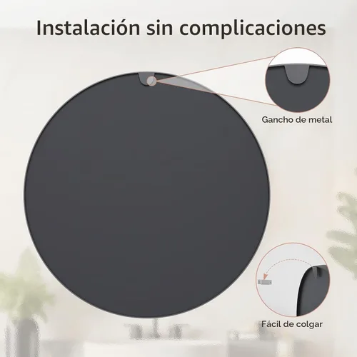 Vista 6 de Espejo redondo negro para sobre el fregadero de 24 pulgadas, espejo de baño circular, espejo de tocador con marco de metal, espejo de pared moderno