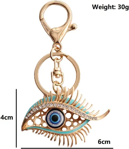 Vista 2 de Llavero contra el mal de ojo para mujer, bonito llavero de ojo azul brillante para niñas, llavero de ojo azul brillante, divertidos llaveros de ojo