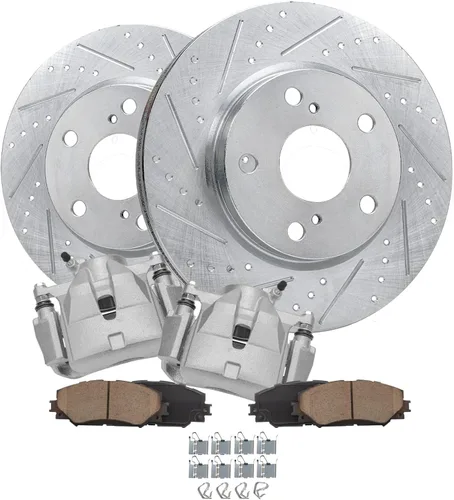 Vista 27 de Detroit Axle - Kit de frenos delanteros para Nissan Altima 2002-2006, Maxima 2002-2003, Infiniti I35 2002-2004, Rotores de freno de disco estriados