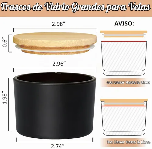 Vista 4 de SUPMIND - Tarros de vela negros de 4 onzas a granel, 15 piezas, tarros de vidrio para hacer velas Wide Mouth Glass Empty Candle Jars with Bamboo