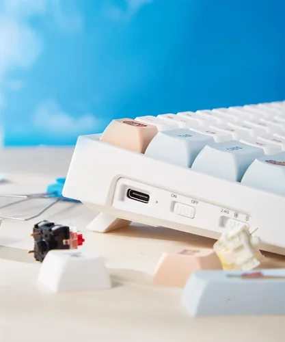 Vista 8 de BOYI WK68 Teclado mecánico RGB intercambiable en caliente, Bluetooth inalámbrico 5.02.4Gteclas de sublimación PBT con cable tipo C, teclas