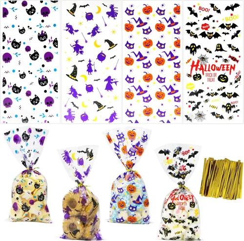 Vista 10 de ZMCINER 120 bolsas de dulces de celofán de Navidad, bolsas de regalo de Navidad con lazos giratorios para suministros de fiesta de Navidad