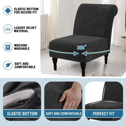 Vista 6 de H.VERSAILTEX Fundas para Sillas de Acento sin Brazos de Terciopelo Grueso Fundas Elásticas de Alta Elasticidad para Sillas sin Brazos para Sala