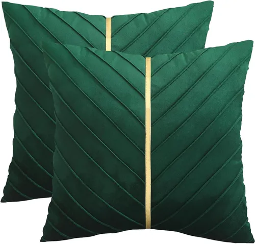 Vista 11 de Fundas de Almohada Decorativas de Terciopelo Verde Aguamarina de 16 x 16 pulgadas, Paquete de 2 con Cuero Dorado Decorativo de Navidad, Fundas