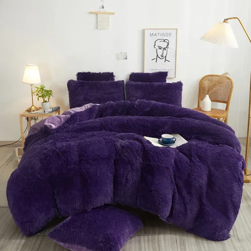 Vista 14 de XeGe juego de funda de edredón de terciopelo de lujo ultrasuave, juego de cama de 2 piezas, 1 funda de edredón de piel sintética y 1 funda de Gris