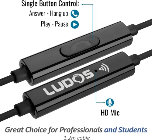 Vista 3 de LUDOS OMNITONE Auriculares con cable in-ear, 5 años de garantía, auriculares con micrófono, conector de 3.5 mm, auriculares con cable