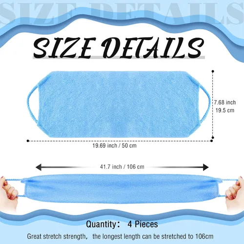 Vista 2 de Exfoliante de espalda para ducha, paño para la espalda, toalla de longitud extendida, de nailon, con correa elástica, para baño, paquete de 2