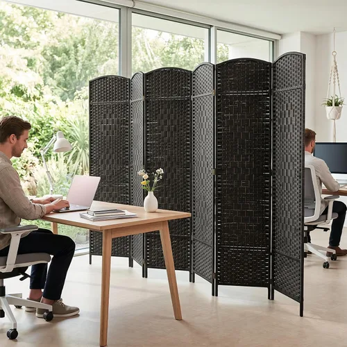 Vista 8 de GIANTEX 6 Panel Folding Room Divider, 6 FT Tall Woven Privacy Screen, Black