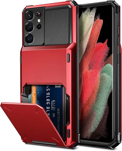 Vista 9 de Vofolen Funda tipo cartera para Galaxy S21 Ultra con 4 tarjetas, tarjetero con ranura para tarjeta de crédito, bolsillo trasero, doble capa, Negro