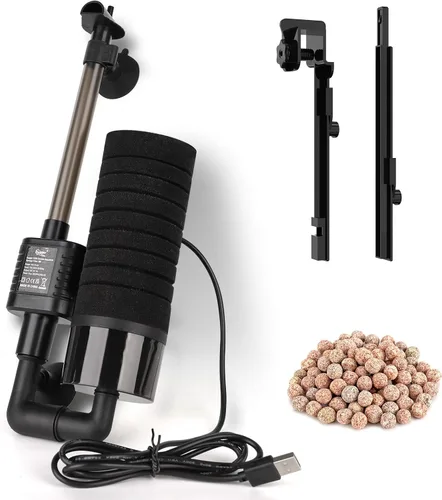 Vista 7 de hygger Filtro de esponja individual USB, pequeño filtro de acuario con clip ajustable para colgar y ventosa, salida de pico de pato, salida de tubo