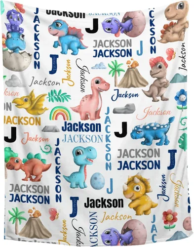 Vista 60 de Manta de regalo personalizada de dinosaurio con nombre para niñas, niños, recién nacidos, dinosaurio, manta personalizada para envolver al bebé