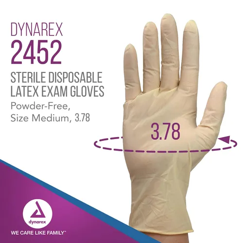 Vista 2 de Dynarex Guantes de examen de látex desechables estériles, sin polvo, empaquetados estérilmente en pares, uso médico y sanitario profesional, clínica