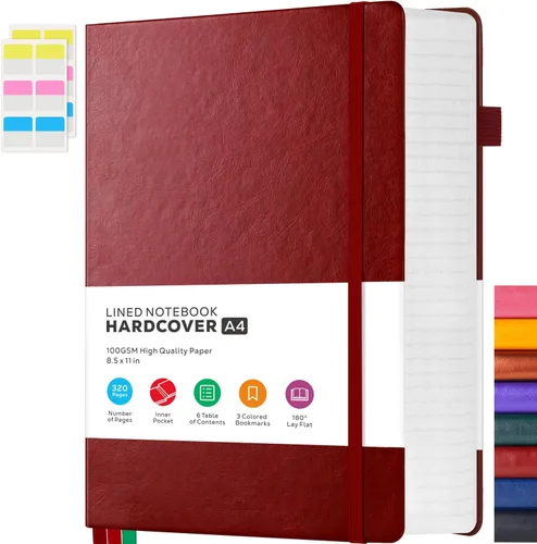 Vista 24 de FOCUS DAY Cuaderno de tapa dura 8.5 x 11, cuaderno de 320 páginas tamaño A4 grande para la universidad con líneas para la escuela y el trabajo, gran